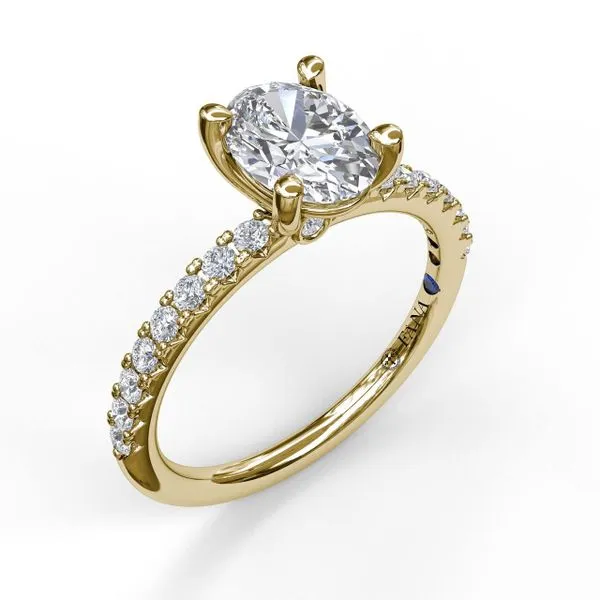 Classic Single Row Engagement ring with an Oval Center Diamond. Steve Lennon & Co Jewelers  New Hartford, NY