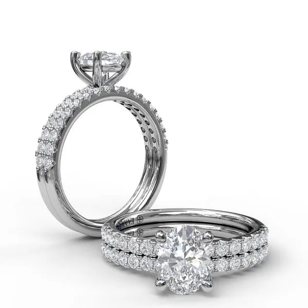 Classic Single Row Engagement ring with an Oval Center Diamond. Image 4 Quest Fine Jewelers Fairfax, VA