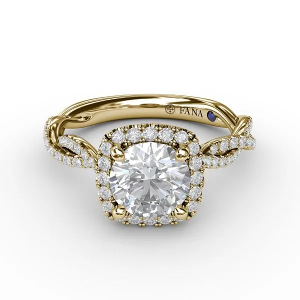 Classic Cushion Diamond Halo Engagement Ring With Cathedral Twist Diamond Band Image 3 The Diamond Center Claremont, CA