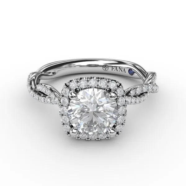 Classic Cushion Diamond Halo Engagement Ring With Cathedral Twist Diamond Band Image 3 Graham Jewelers Wayzata, MN
