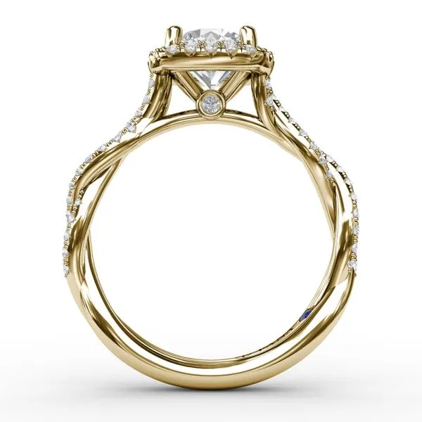 Classic Cushion Diamond Halo Engagement Ring With Cathedral Twist Diamond Band Image 2 Graham Jewelers Wayzata, MN