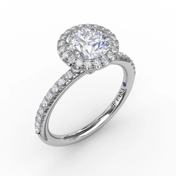 Classic Diamond Halo Engagement Ring With Diamond Band Steve Lennon & Co Jewelers  New Hartford, NY