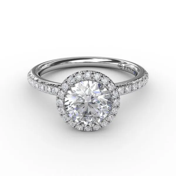 Classic Diamond Halo Engagement Ring With Diamond Band Image 3 Steve Lennon & Co Jewelers  New Hartford, NY