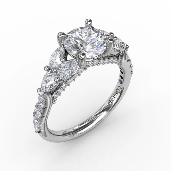 Floral Multi-Stone Engagement Ring With Diamond Leaves Gaines Jewelry FLINT, MI