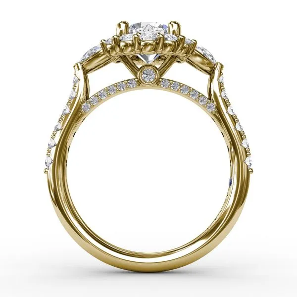 Three-Stone Diamond Halo Engagement Ring With Pear-Shape Side Stones Image 2 The Diamond Center Claremont, CA