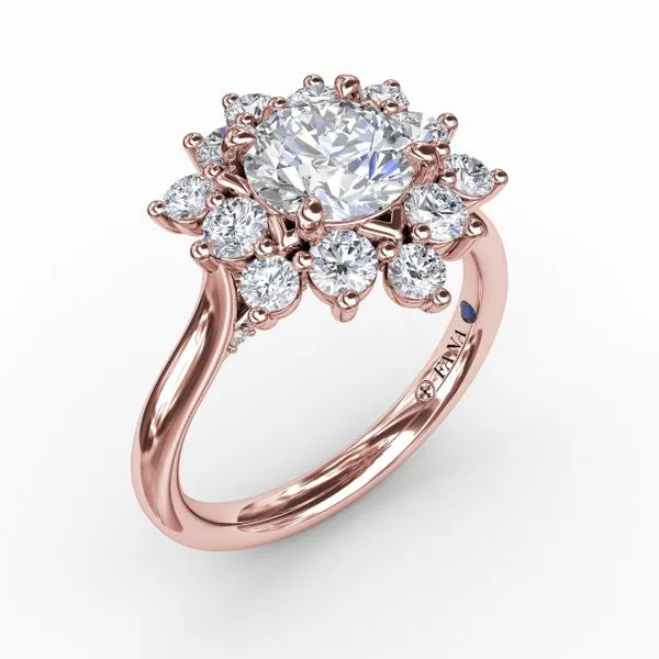 Contemporary Floral Halo Diamond Engagement Ring Quenan's Fine Jewelers Georgetown, TX