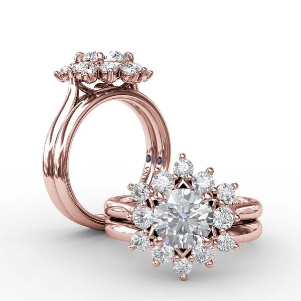 Contemporary Floral Halo Diamond Engagement Ring Image 4 Quenan's Fine Jewelers Georgetown, TX