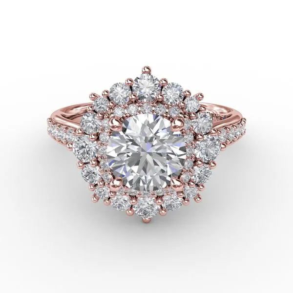 Two-Tone Double Halo Round Diamond Engagement Ring Engagement Ring With Diamond Band Image 3 Gaines Jewelry FLINT, MI