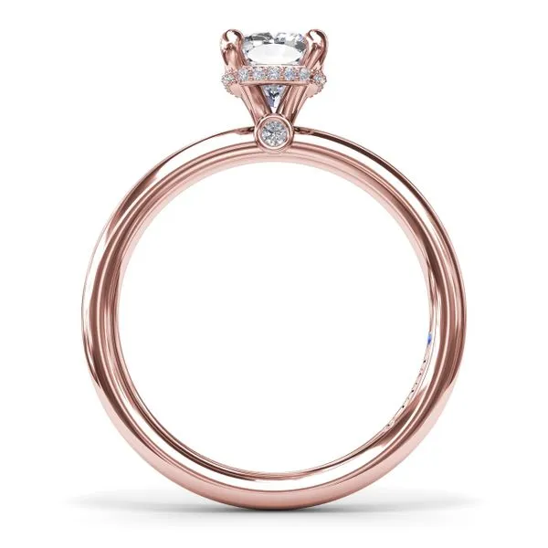 Contemporary Cushion Solitaire Engagement Ring With Hidden Pavé Halo Image 2 Steve Lennon & Co Jewelers  New Hartford, NY