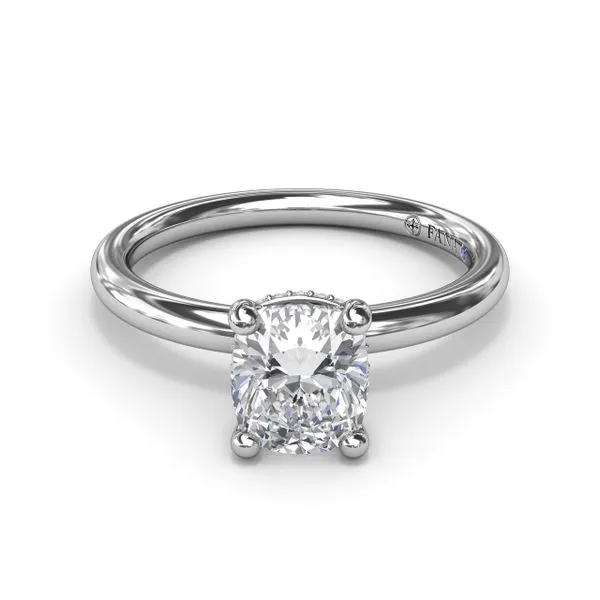 Contemporary Cushion Solitaire Engagement Ring With Hidden Pavé Halo Image 3 Moore Jewelers Laredo, TX