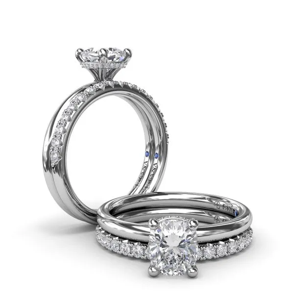 Contemporary Cushion Solitaire Engagement Ring With Hidden Pavé Halo Image 4 Moore Jewelers Laredo, TX
