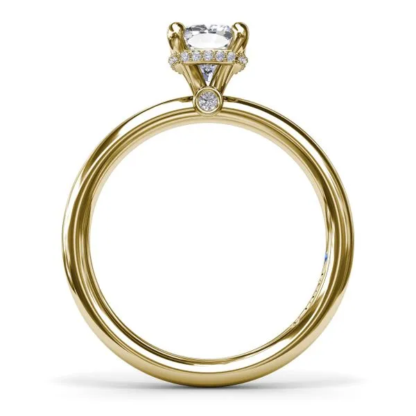 Contemporary Cushion Solitaire Engagement Ring With Hidden Pavé Halo Image 2 Steve Lennon & Co Jewelers  New Hartford, NY