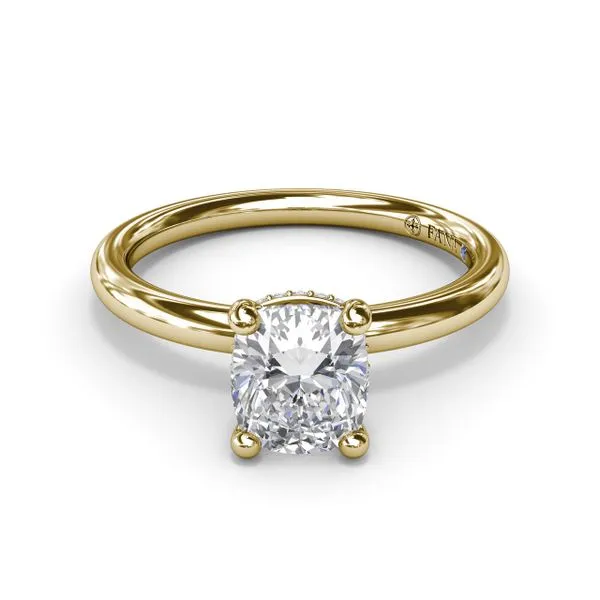 Contemporary Cushion Solitaire Engagement Ring With Hidden Pavé Halo Image 3 Steve Lennon & Co Jewelers  New Hartford, NY