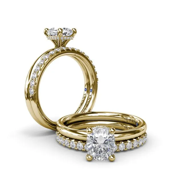 Contemporary Cushion Solitaire Engagement Ring With Hidden Pavé Halo Image 4 Steve Lennon & Co Jewelers  New Hartford, NY