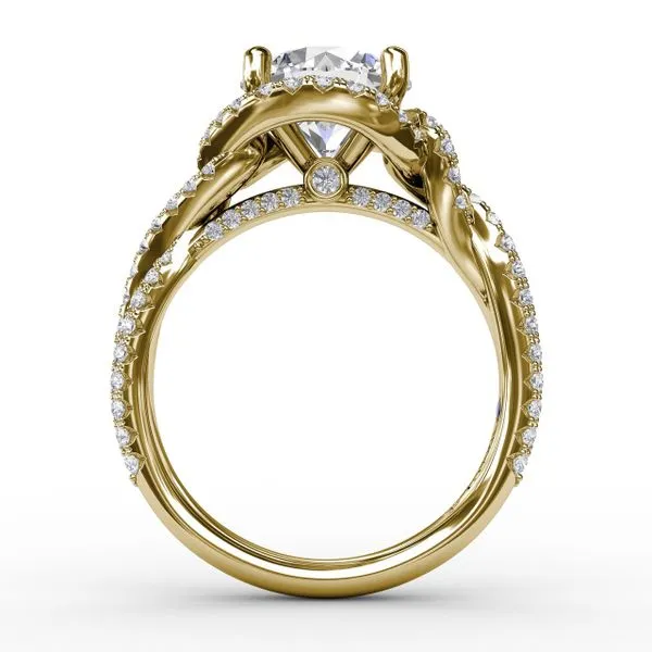Contemporary Round Diamond Halo Engagement Ring With Twisted Shank Image 2 Steve Lennon & Co Jewelers  New Hartford, NY
