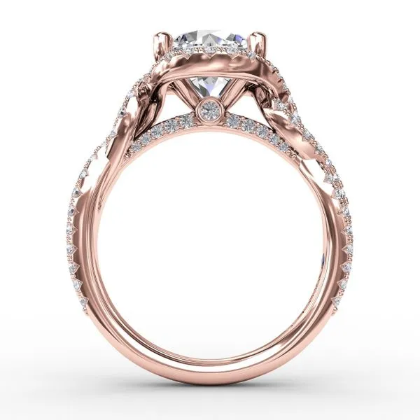 Contemporary Round Diamond Halo Engagement Ring With Twisted Vine Shank Image 2 Steve Lennon & Co Jewelers  New Hartford, NY