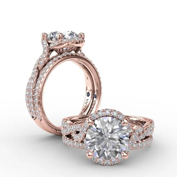 Contemporary Round Diamond Halo Engagement Ring With Twisted Vine Shank Image 4 Steve Lennon & Co Jewelers  New Hartford, NY