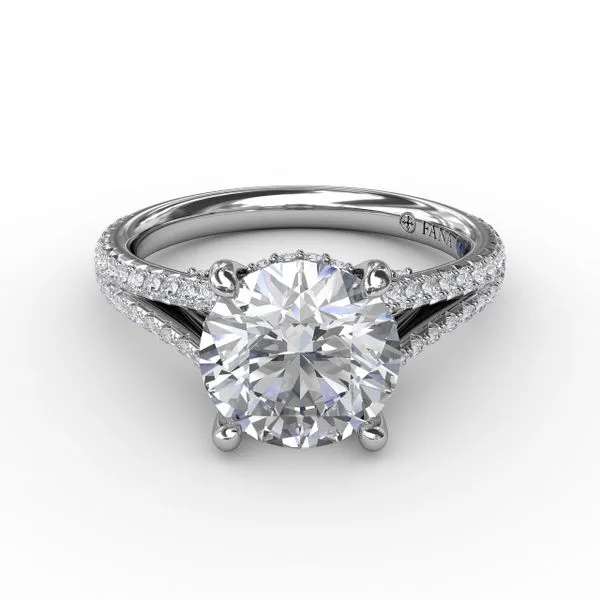 Classic Hidden Halo Round Diamond Solitaire Engagement Ring With Split-Diamond Shank Image 3 Steve Lennon & Co Jewelers  New Hartford, NY