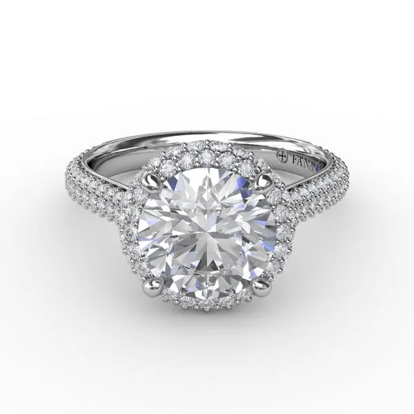 Seamless Pavé Diamond Double Halo Engagement Ring Image 3 Steve Lennon & Co Jewelers  New Hartford, NY