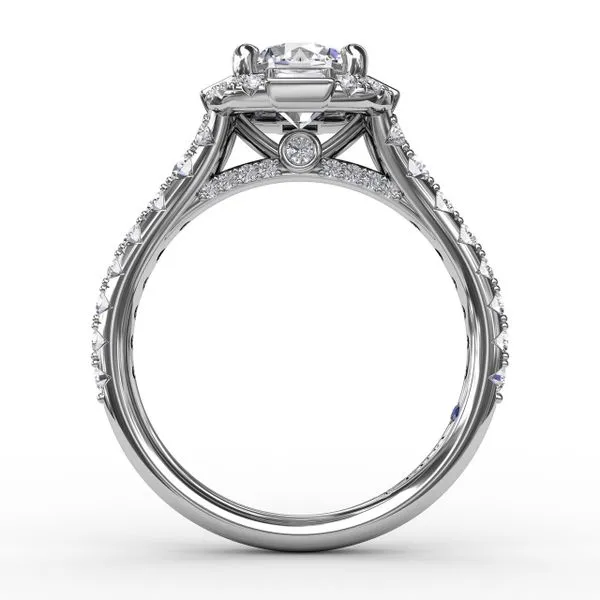 Cushion Shaped Diamond Halo Engagement Ring With Baguettes Image 2 The Diamond Center Claremont, CA