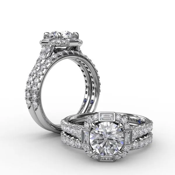 Cushion Shaped Diamond Halo Engagement Ring With Baguettes Image 4 The Diamond Center Claremont, CA