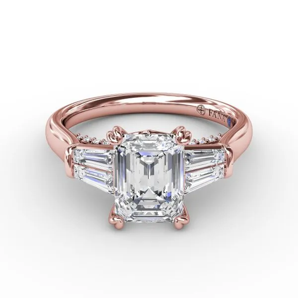 Emerald-Cut Diamond Engagement Ring With Tapered Baguette Side Stones Image 3 Gaines Jewelry FLINT, MI
