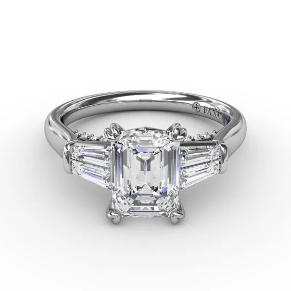 Emerald-Cut Diamond Engagement Ring With Tapered Baguette Side Stones Image 3 Castle Couture Fine Jewelry Manalapan, NJ