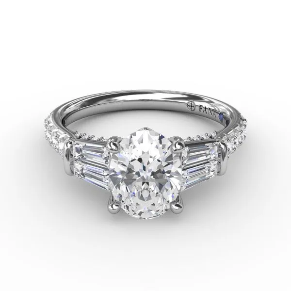 Oval Diamond Engagement Ring With Tapered Baguette Side Stones Image 3 Gaines Jewelry FLINT, MI