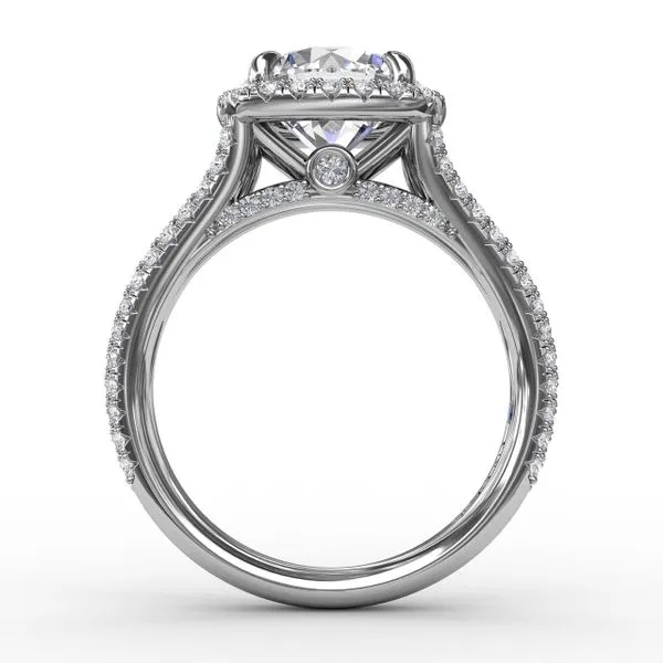 Round Diamond Engagement Ring With Cushion-Shaped Halo and Triple-Row Diamond Band Image 2 Gaines Jewelry FLINT, MI