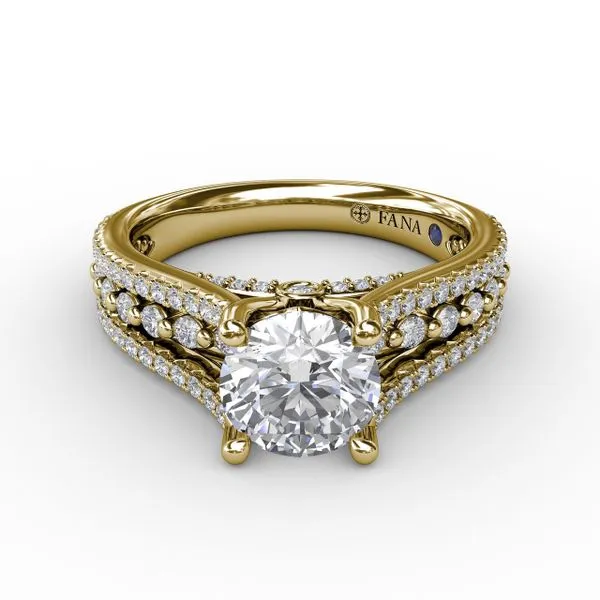 Round Diamond Engagement Ring With Triple-Row Diamond Band Image 3 The Diamond Center Claremont, CA