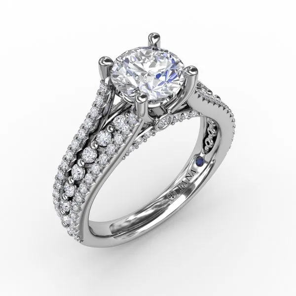 Round Diamond Engagement Ring With Triple-Row Diamond Band Gaines Jewelry FLINT, MI