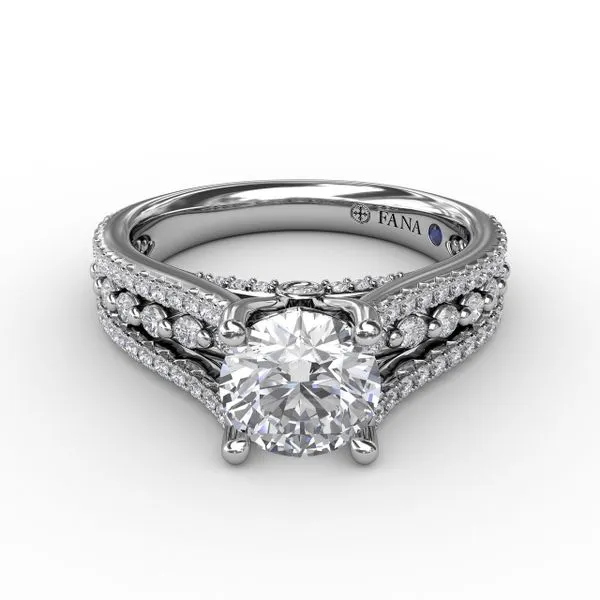 Round Diamond Engagement Ring With Triple-Row Diamond Band Image 3 Gaines Jewelry FLINT, MI