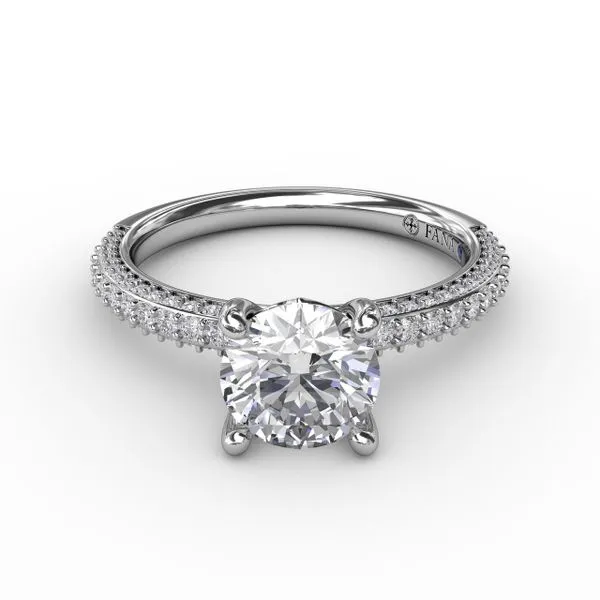 Classic Solitaire Engagement Ring With Flawless Pavé Band Image 3 Quest Fine Jewelers Fairfax, VA
