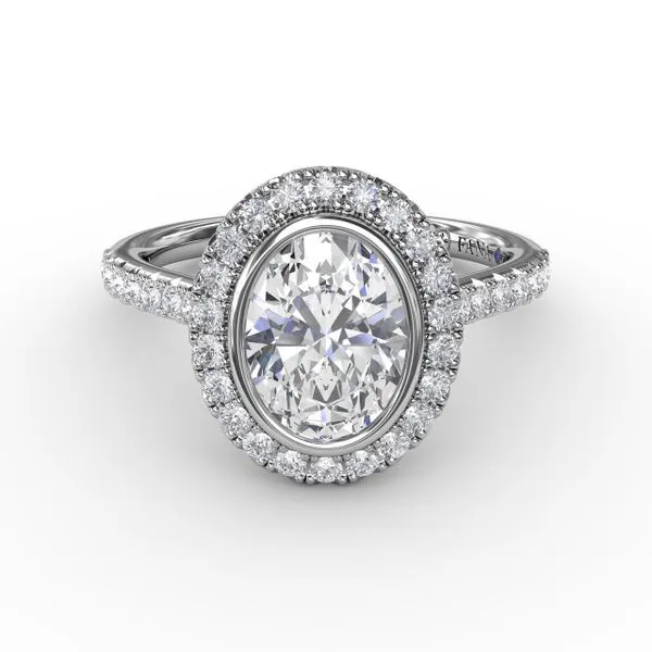 Classic Oval Diamond Halo Engagement Ring With Diamond Band Image 3 The Diamond Center Claremont, CA