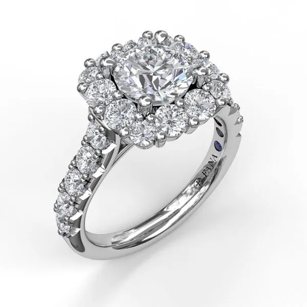 Chunky Diamond Cushion Halo Engagement Ring Quenan's Fine Jewelers Georgetown, TX