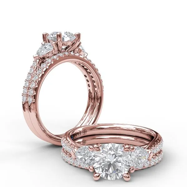 Three-Stone Engagement Ring With Pear Cut Side Stones Image 4 Gaines Jewelry FLINT, MI