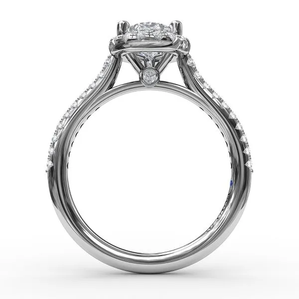 Delicate Pear Shaped Halo And Pave Band Engagement Ring Image 2 Quest Fine Jewelers Fairfax, VA