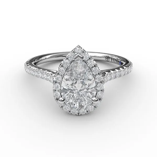 Delicate Pear Shaped Halo And Pave Band Engagement Ring Image 3 Quest Fine Jewelers Fairfax, VA