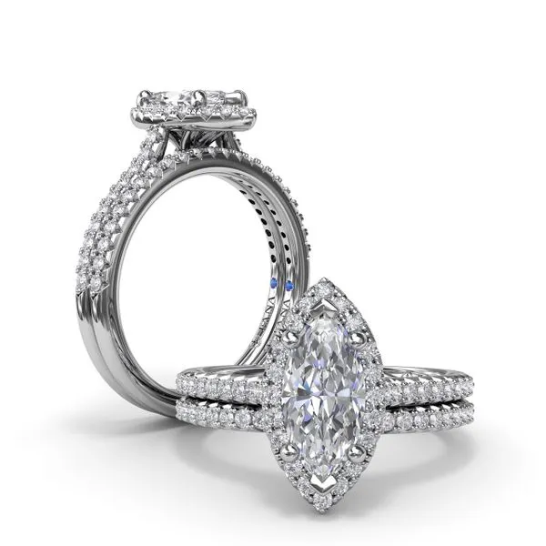 Delicate Marquise Halo And Pave Band Engagement Ring Image 4 Moore Jewelers Laredo, TX