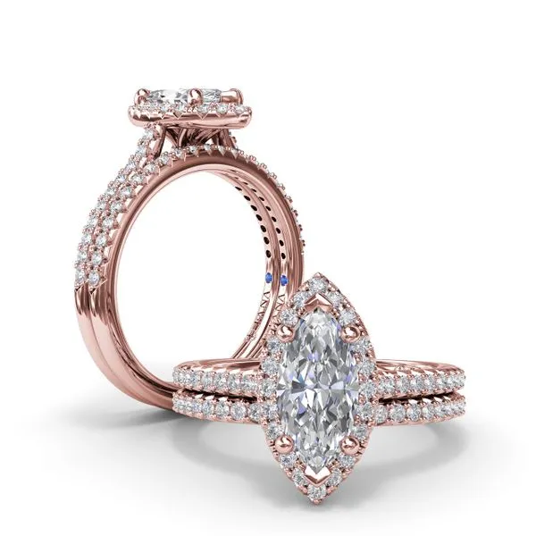 Delicate Marquise Halo And Pave Band Engagement Ring Image 4 Shipley's Fine Jewelry Hampstead, MD