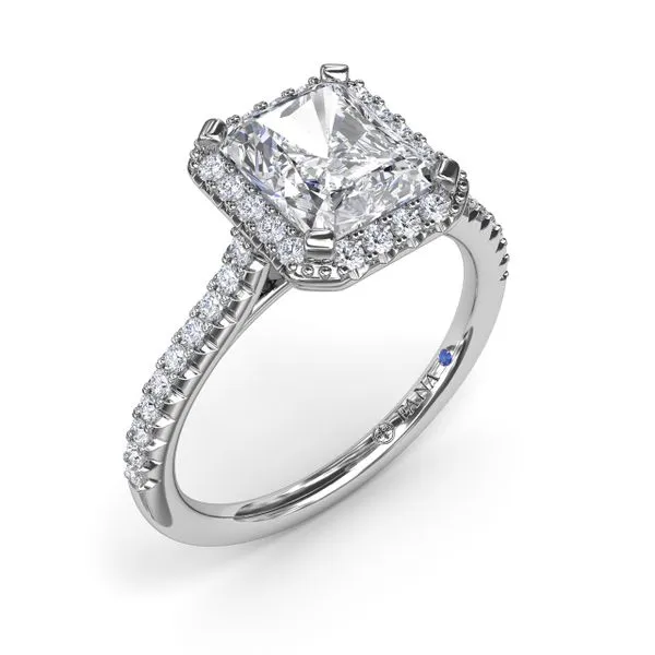 Delicate Radiant Halo And Pave Band Engagement Ring Steve Lennon & Co Jewelers  New Hartford, NY