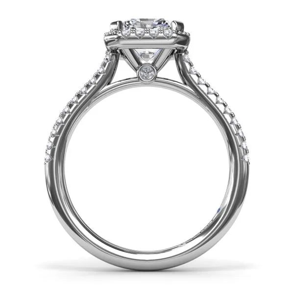 Delicate Radiant Halo And Pave Band Engagement Ring Image 2 Steve Lennon & Co Jewelers  New Hartford, NY