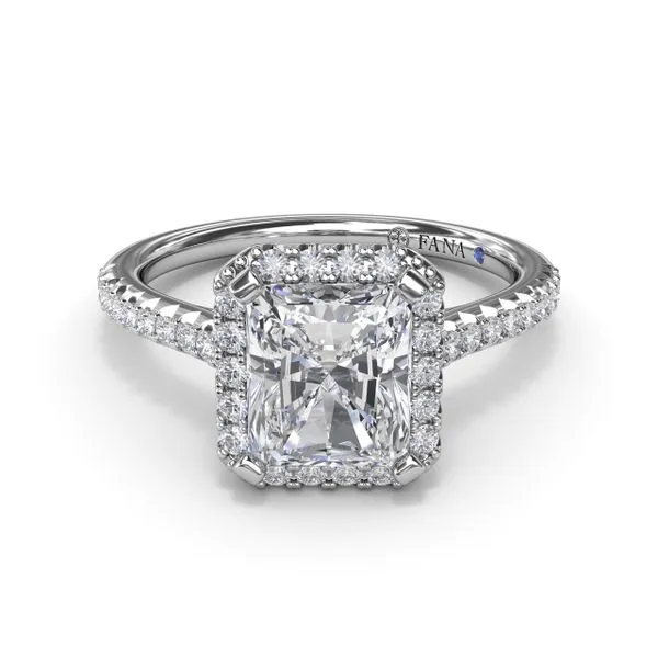 Delicate Radiant Halo And Pave Band Engagement Ring Image 3 Steve Lennon & Co Jewelers  New Hartford, NY