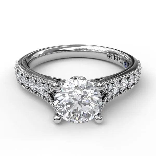 Classic Diamond Engagement Ring with Detailed Milgrain Band Image 3 Quest Fine Jewelers Fairfax, VA