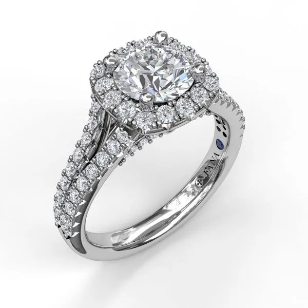 Cushion Halo Engagement Ring with a Diamond Encrusted Split Band Quest Fine Jewelers Fairfax, VA
