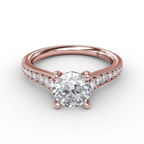 Classic Round Diamond Solitaire Engagement Ring With Milgrain Edge Image 3 Steve Lennon & Co Jewelers  New Hartford, NY