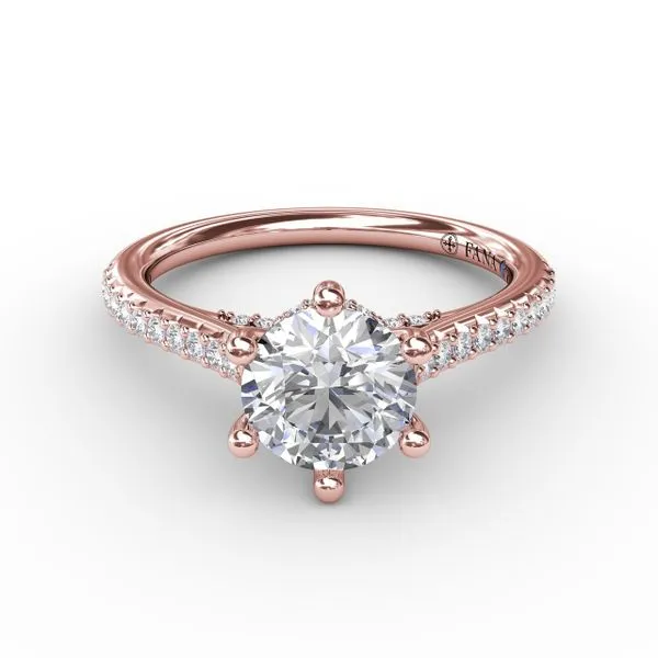 Six - Prong Round Diamond Engagement Ring with 1/2 Diamond Band  Image 3 The Diamond Center Claremont, CA