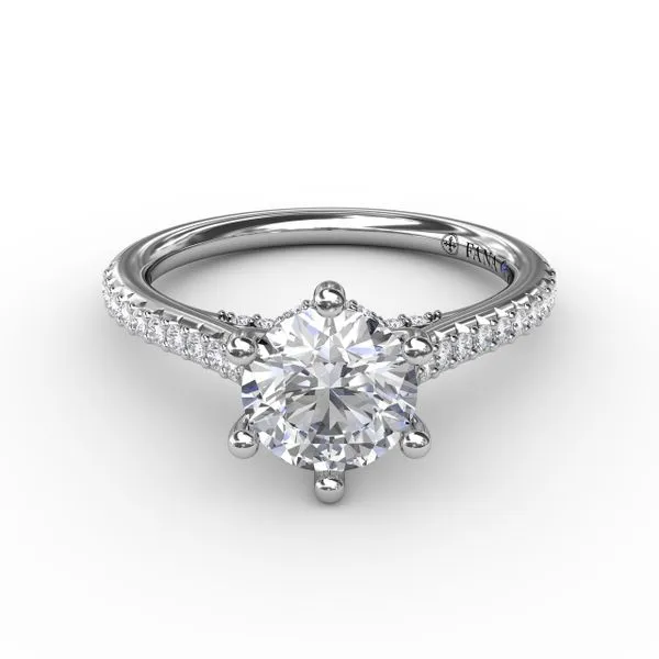 Six - Prong Round Diamond Engagement Ring with 1/2 Diamond Band  Image 3 Graham Jewelers Wayzata, MN