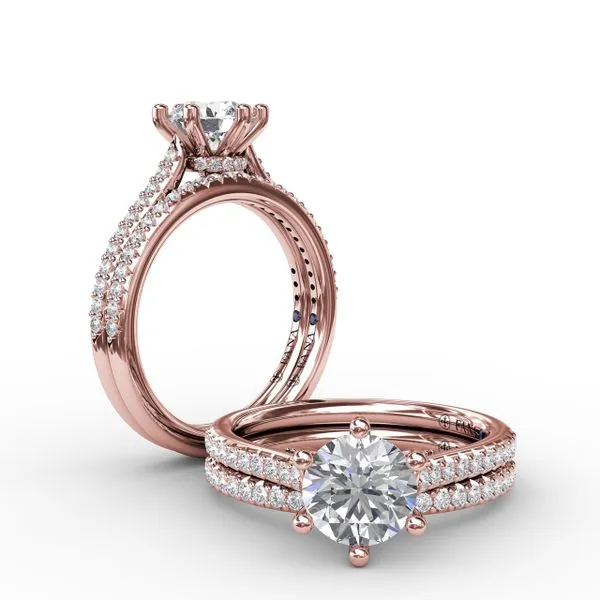 Six - Prong Round Diamond Engagement Ring with 1/2 Diamond Band  Image 4 Graham Jewelers Wayzata, MN