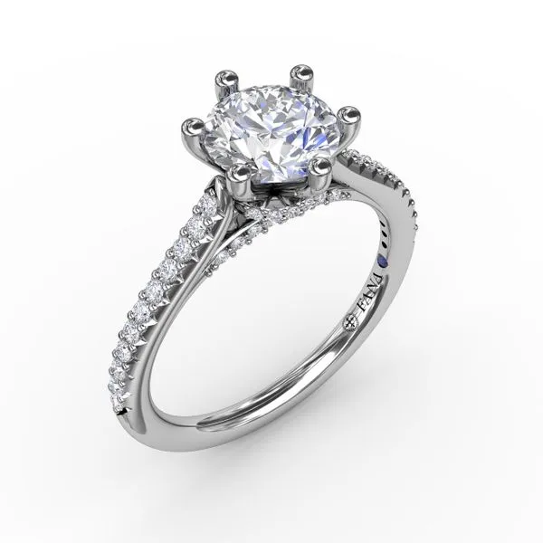 Six - Prong Round Diamond Engagement Ring with 1/2 Diamond Band  Gaines Jewelry FLINT, MI